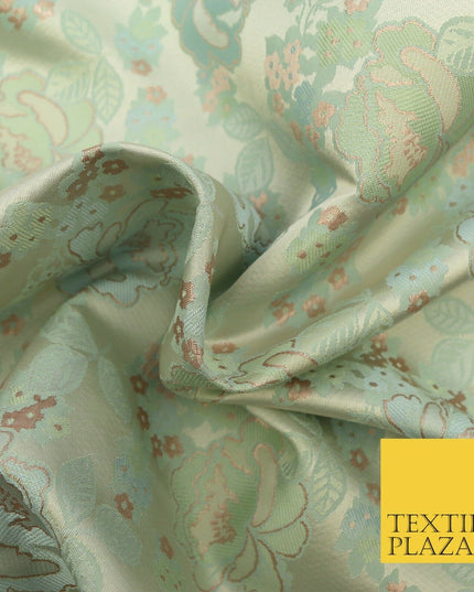 Light Mint Premium Floral Carnation Satin Brocade Jacquard Dress Fabric 1698