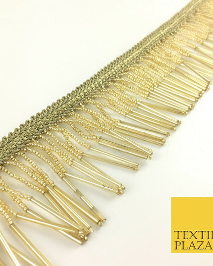 Gold Beaded Glass Tube Fringe Tassel Drop Trim Ribbon Border Dance Lace (X161)