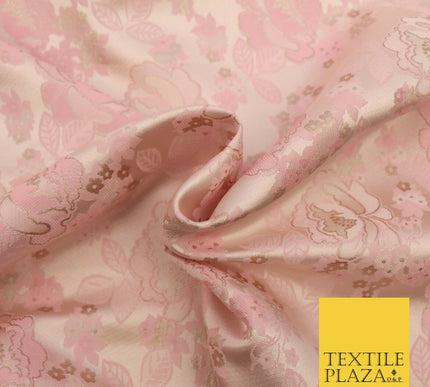 Baby Pink Premium Floral Carnation Satin Brocade Jacquard Dress Fabric 1697