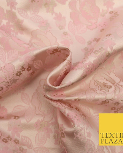 Baby Pink Premium Floral Carnation Satin Brocade Jacquard Dress Fabric 1697