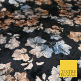 Black Oriental Leaves Printed Soft Velvet Dress Fabric Stretch Craft 1685