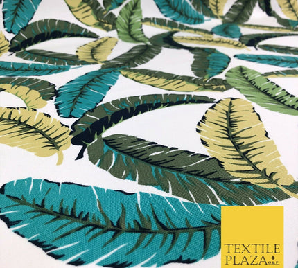 Green Botanical Leaves 100% COTTON CANVAS White Print Fabric Craft 1400