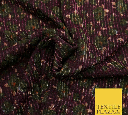 PLUM KHAKI GREEN Floral Ribbed Sparkle Stripe Dress Fabric Skirts 59" 1480