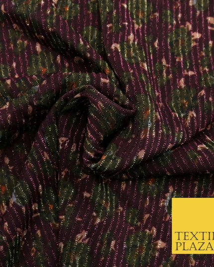PLUM KHAKI GREEN Floral Ribbed Sparkle Stripe Dress Fabric Skirts 59" 1480