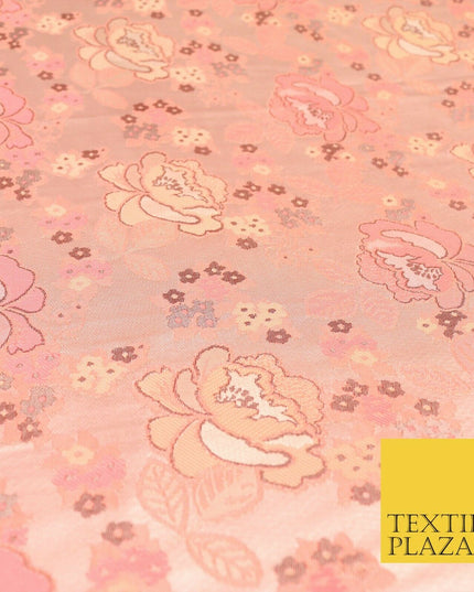 Blush Peach Premium Floral Carnation Satin Brocade Jacquard Dress Fabric 1699