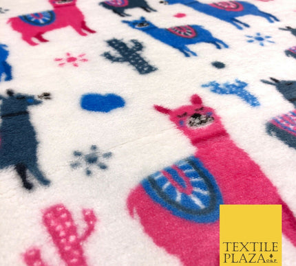 WHITE Llama SUPER SOFT Printed Cuddle Fleece Fabric Baby Blankets Craft R1052