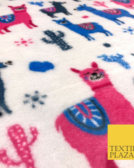 WHITE Llama SUPER SOFT Printed Cuddle Fleece Fabric Baby Blankets Craft R1052