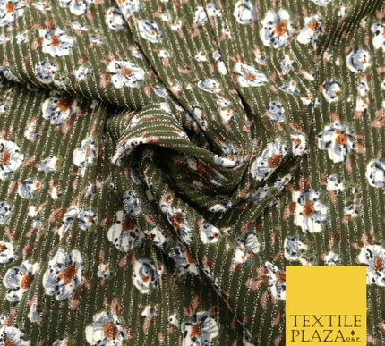 GREEN GREY Floral Ribbed Sparkle Stripe Dress Fabric Skirts 59" 1481