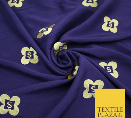 Rare Purple S Personalised 100% Pure Silk Gold Embroidery Indian Fabric "S" 2523
