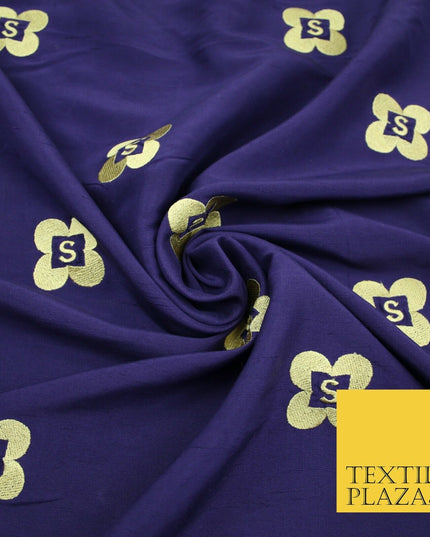 Rare Purple S Personalised 100% Pure Silk Gold Embroidery Indian Fabric "S" 2523