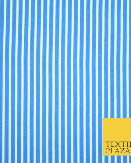Denim Blue White Dusty Pink Striped Pinstripe Lines Polyester Crepe Dress Fabric