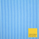 Denim Blue White Dusty Pink Striped Pinstripe Lines Polyester Crepe Dress Fabric
