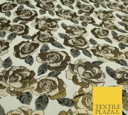Luxury Ivory Metallic Gold Carnation Textured Brocade Jacquard Dress Fabric 1876