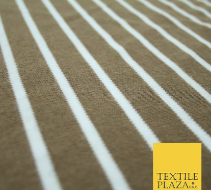 Luxury Brown White Striped Stretch Knit Jersey Dress Fabric Craft 70" Wide 2185