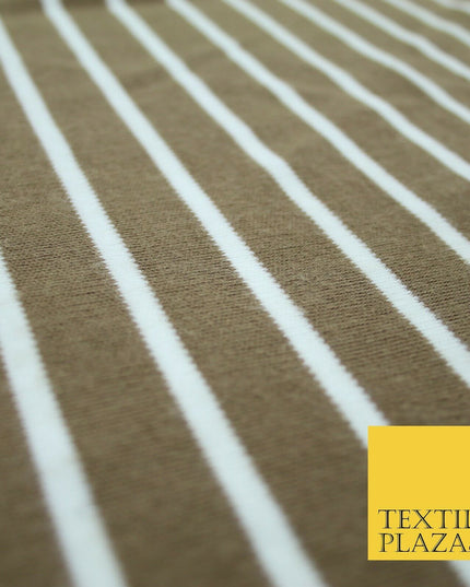 Luxury Brown White Striped Stretch Knit Jersey Dress Fabric Craft 70" Wide 2185