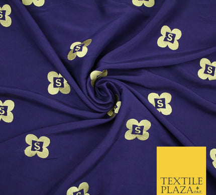 Rare Purple S Personalised 100% Pure Silk Gold Embroidery Indian Fabric "S" 2523