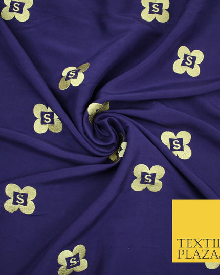 Rare Purple S Personalised 100% Pure Silk Gold Embroidery Indian Fabric "S" 2523