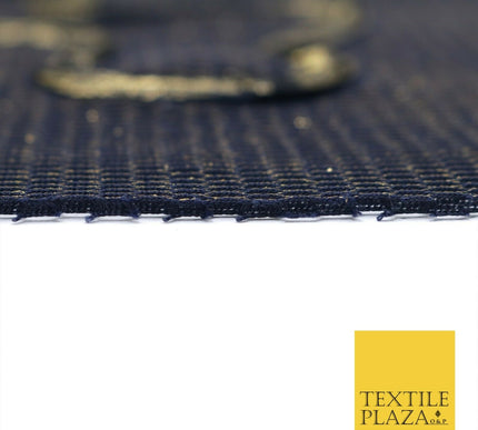NAVY BLUE GOLD Floral Metallic Ribbon Sponge Net Fabric Scuba Craft Mesh 1474