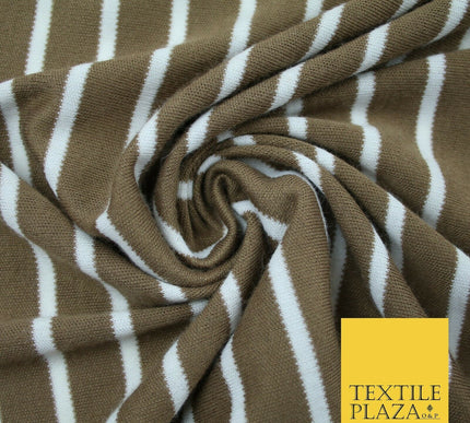 Luxury Brown White Striped Stretch Knit Jersey Dress Fabric Craft 70" Wide 2185