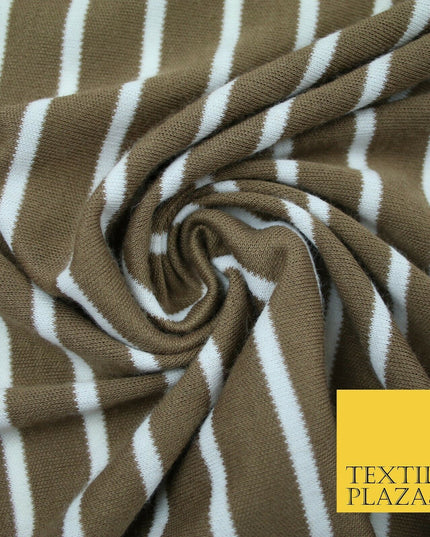 Luxury Brown White Striped Stretch Knit Jersey Dress Fabric Craft 70" Wide 2185