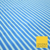 Denim Blue White Dusty Pink Striped Pinstripe Lines Polyester Crepe Dress Fabric