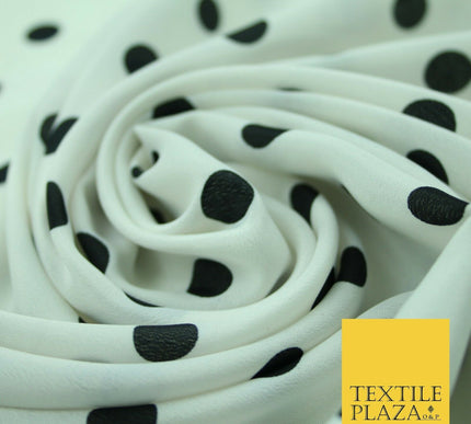 White Black Navy Blue 1cm Spot Polka Dot Silky Polyester Crepe Dress Fabric