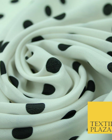 White Black Navy Blue 1cm Spot Polka Dot Silky Polyester Crepe Dress Fabric