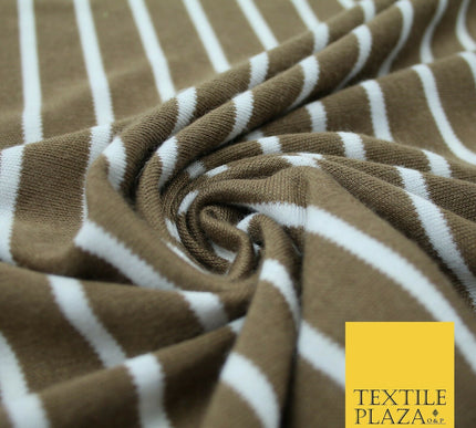 Luxury Brown White Striped Stretch Knit Jersey Dress Fabric Craft 70" Wide 2185