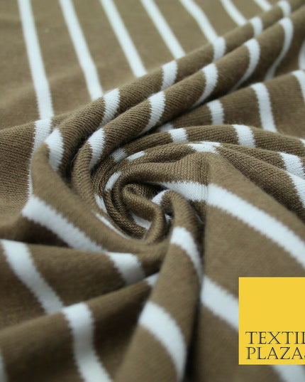 Luxury Brown White Striped Stretch Knit Jersey Dress Fabric Craft 70" Wide 2185