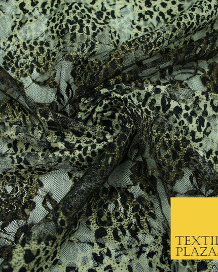 Leopard Cheetah Animal Cat Small Print Net Lace Dress Fabric Sari Sexy Lingerie