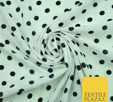 White Black Navy Blue 1cm Spot Polka Dot Silky Polyester Crepe Dress Fabric