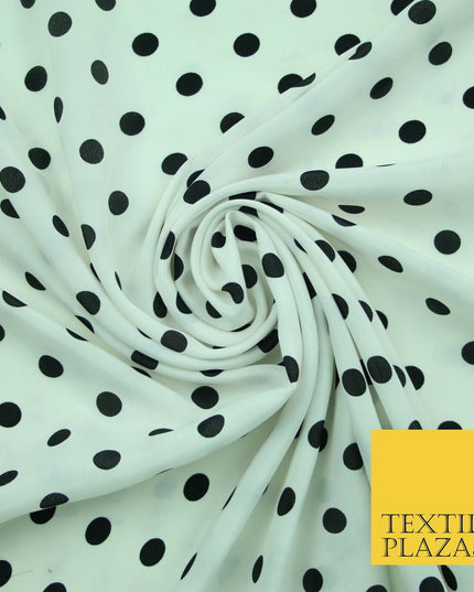 White Black Navy Blue 1cm Spot Polka Dot Silky Polyester Crepe Dress Fabric