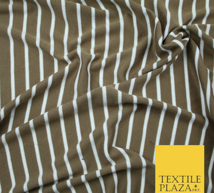 Luxury Brown White Striped Stretch Knit Jersey Dress Fabric Craft 70" Wide 2185