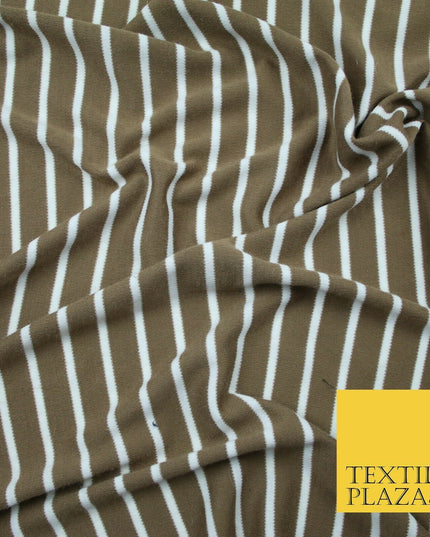 Luxury Brown White Striped Stretch Knit Jersey Dress Fabric Craft 70" Wide 2185