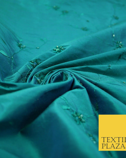 Bridal Bridesmaids Wedding 100% Pure TwoTone Silk Bead Allover Embroidery Fabric