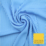Denim Blue White Dusty Pink Striped Pinstripe Lines Polyester Crepe Dress Fabric