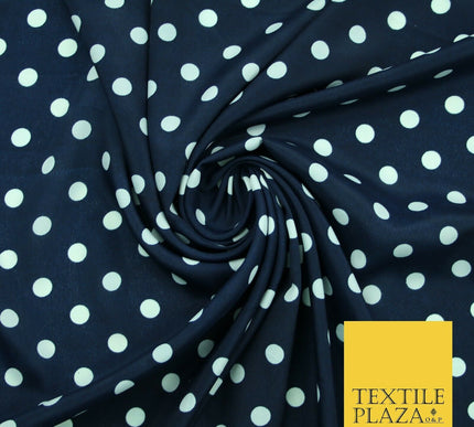 White Black Navy Blue 1cm Spot Polka Dot Silky Polyester Crepe Dress Fabric