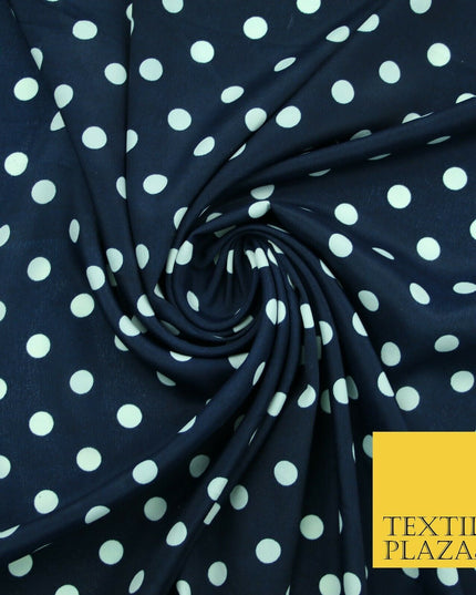 White Black Navy Blue 1cm Spot Polka Dot Silky Polyester Crepe Dress Fabric