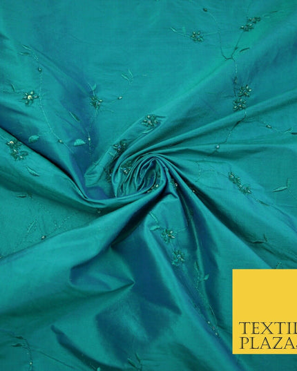 Bridal Bridesmaids Wedding 100% Pure TwoTone Silk Bead Allover Embroidery Fabric