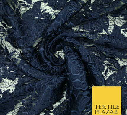 Ornate Floral Rose Scalloped Embroidered Webbed Net Lace Dress Fabric Wedding