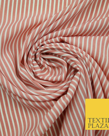 Denim Blue White Dusty Pink Striped Pinstripe Lines Polyester Crepe Dress Fabric