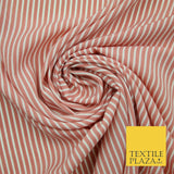 Denim Blue White Dusty Pink Striped Pinstripe Lines Polyester Crepe Dress Fabric