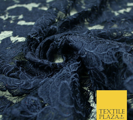 Ornate Floral Rose Scalloped Embroidered Webbed Net Lace Dress Fabric Wedding