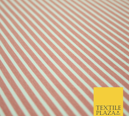 Denim Blue White Dusty Pink Striped Pinstripe Lines Polyester Crepe Dress Fabric