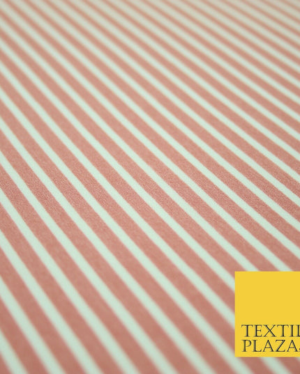Denim Blue White Dusty Pink Striped Pinstripe Lines Polyester Crepe Dress Fabric