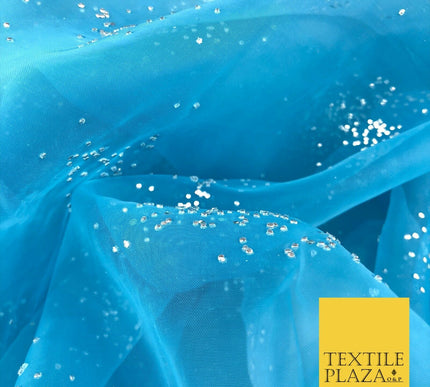 BLUE Premium Glitter Hologram Cluster Organza Fabric - Dress Flowy Decor QD916