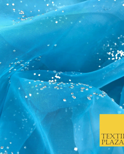 BLUE Premium Glitter Hologram Cluster Organza Fabric - Dress Flowy Decor QD916