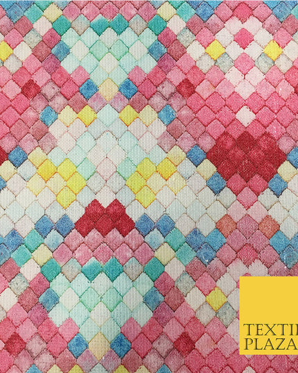 PREMIUM Digital Print Art Mosaic Tile All Over Sequin Fabric - Party Dress - 44"