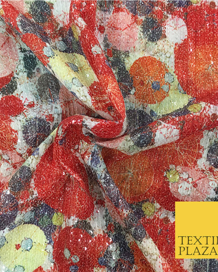 PREMIUM Digital Print Art Colour Splash All Over Sequin Fabric - Party Dress-44"