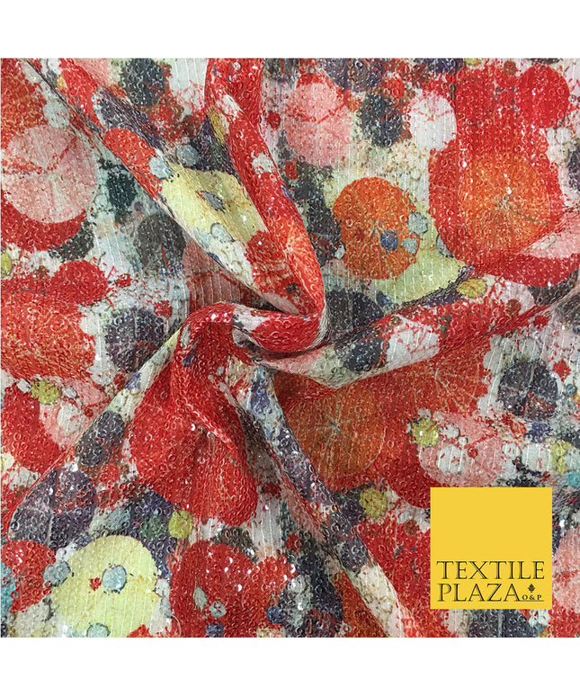 PREMIUM Digital Print Art Colour Splash All Over Sequin Fabric - Party Dress-44"
